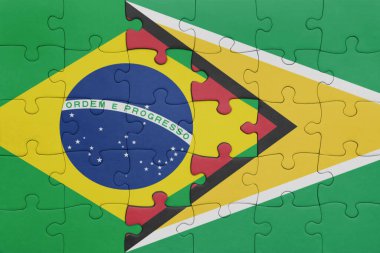 Guyana 'nın renkli ulusal bayrağı ve Brezilya bayrağı ile bulmaca. konsept