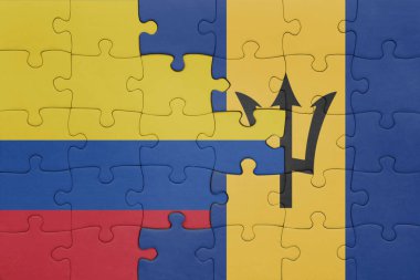 Barbados 'un renkli ulusal bayrağı ve Kolombiya bayrağı. konsept