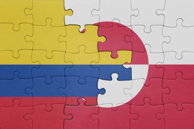 Yeşil arazi ve Kolombiya bayrağının renkli ulusal bayrağıyla bulmaca. konsept