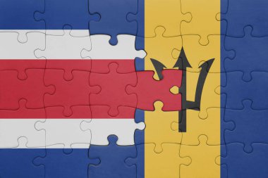 Barbados 'un renkli ulusal bayrağı ve Kosta Rika bayrağı. konsept