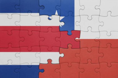 Şili ve Kosta Rika bayrağının renkli ulusal bayrağıyla bulmaca. konsept