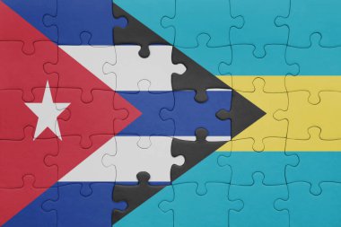 Bahamalar 'ın renkli ulusal bayrağı ve Küba bayrağı ile bulmaca. konsept