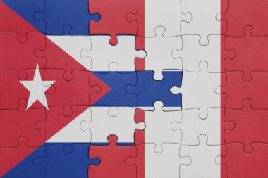 Peru 'nun renkli ulusal bayrağı ve Küba bayrağıyla ilgili bulmacalar. konsept