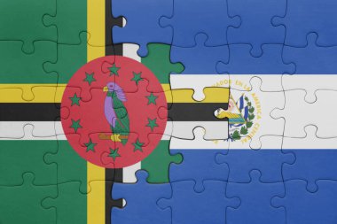 El Salvador 'un renkli ulusal bayrağı ve Dominika bayrağı. konsept