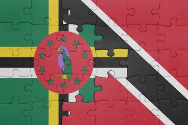 Trinidad, Tobago ve Dominica bayrağının renkli ulusal bayrağıyla bulmaca. konsept
