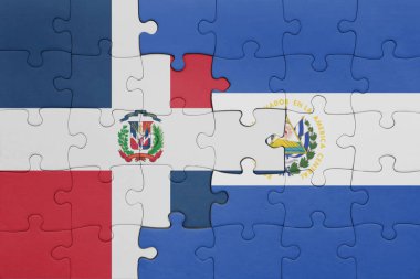 El Salvador 'un renkli ulusal bayrağı ve Dominik Cumhuriyeti bayrağı. konsept
