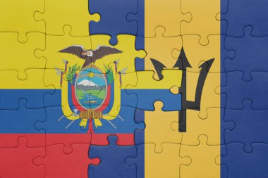 Barbados 'un renkli ulusal bayrağı ve Ekvador bayrağı ile bulmaca. konsept