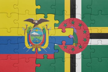 Dominica 'nın renkli ulusal bayrağı ve Ekvador bayrağıyla ilgili bulmacalar. konsept