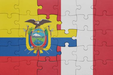Peru 'nun renkli ulusal bayrağı ve Ekvador bayrağıyla ilgili bulmacalar. konsept