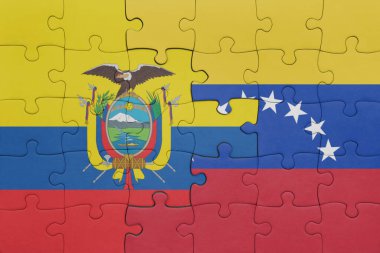 Venezuela 'nın renkli ulusal bayrağı ve Ekvador bayrağı ile bulmaca. konsept