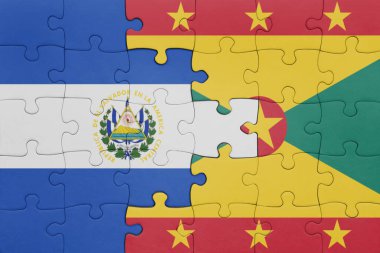 Grenada 'nın renkli bayrağı ve El Salvador bayrağı. konsept