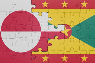 Grenada 'nın renkli ulusal bayrağı ve yeşillik bayrağı ile bulmaca. konsept