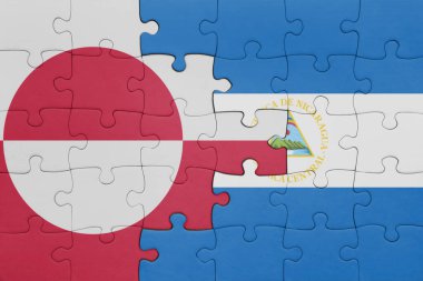 Nikaragua 'nın renkli ulusal bayrağı ve yeşil ülkenin bayrağıyla ilgili bulmacalar. konsept