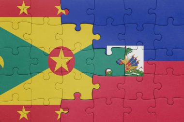 Haiti 'nin renkli ulusal bayrağı ve Grenada bayrağı ile bulmaca. konsept