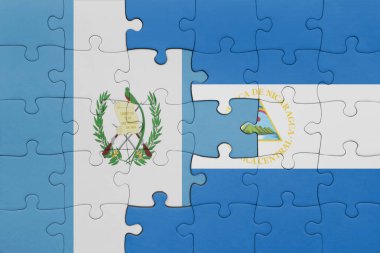 Nikaragua 'nın renkli ulusal bayrağı ve Guatemala bayrağı. konsept