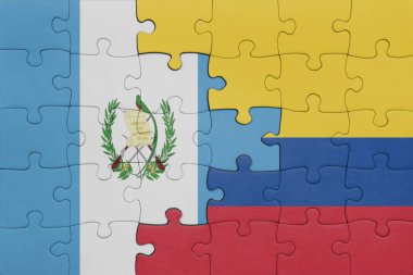 Kolombiya 'nın renkli ulusal bayrağı ve Guatemala bayrağı. konsept