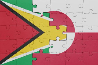 Yeşil arazi ve guyana bayrağının renkli ulusal bayrağıyla bulmaca. konsept