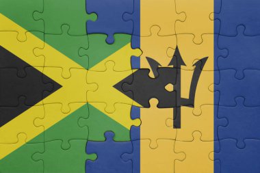 Barbados 'un renkli ulusal bayrağı ve Jamaika bayrağının bulmacası. konsept