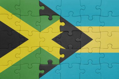 Bahamalar 'ın renkli ulusal bayrağı ve Jamaika bayrağının bulmacası. konsept