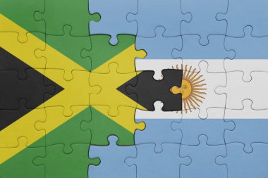 Arjantin 'in renkli ulusal bayrağı ve Jamaika bayrağının bulmacası. konsept