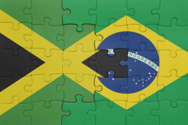 Brezilya bayrağı ve Jamaika bayrağının rengarenk yapbozu. konsept
