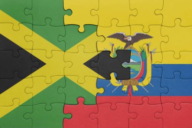 Ekvador ve Jamaika bayrağının renkli ulusal bayrağıyla bulmaca. konsept