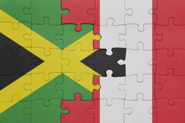 Peru 'nun renkli ulusal bayrağı ve Jamaika bayrağının bulmacası. konsept