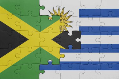 Uruguay 'ın renkli ulusal bayrağı ve Jamaika bayrağının bulmacası. konsept