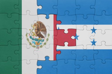 Honduras ve Meksika bayrağının renkli ulusal bayrağıyla bulmaca. konsept
