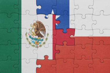 Şili ve Meksika bayrağının renkli ulusal bayrağıyla bulmaca. konsept