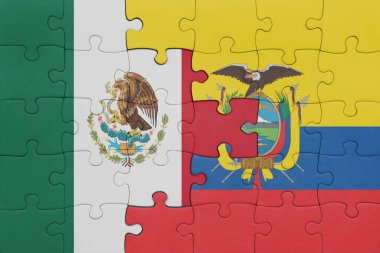 Ekvador ve Meksika bayrağının renkli ulusal bayrağıyla bulmaca. konsept