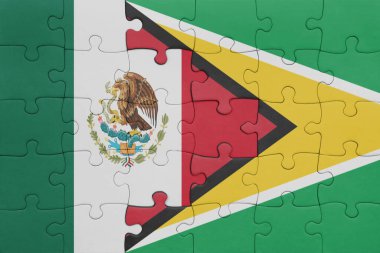 Guyana 'nın renkli ulusal bayrağı ve Meksika bayrağı. konsept