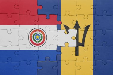 Barbados ve Paraguay bayrağının renkli ulusal bayrağıyla bulmaca. konsept