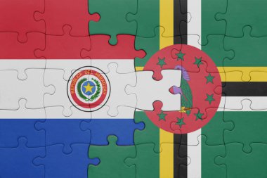 Dominika 'nın renkli bayrağı ve Paraguay bayrağı. konsept