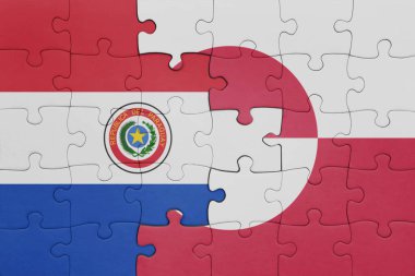 Yeşil arazi ve paraguay bayrağının renkli ulusal bayrağıyla bulmaca. konsept