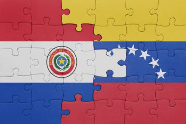 Venezuela 'nın renkli ulusal bayrağı ve Paraguay bayrağı ile bulmaca. konsept