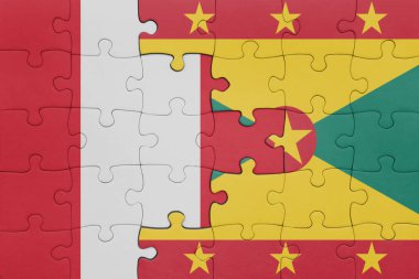 Grenada ve Peru bayrağının renkli ulusal bayrağıyla bulmaca. konsept