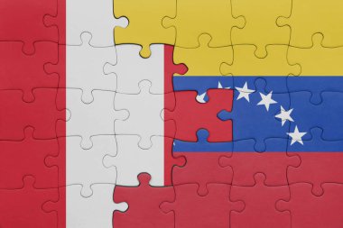 Venezuela 'nın renkli ulusal bayrağı ve Peru bayrağıyla bulmaca. konsept