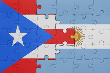 Arjantin 'in renkli ulusal bayrağı ve Porto Riko bayrağı. konsept