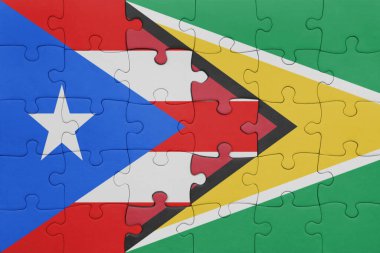 Guyana 'nın renkli ulusal bayrağı ve Porto Riko bayrağı. konsept