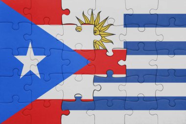 Uruguay 'ın renkli ulusal bayrağı ve Porto Riko' nun bayrağı. konsept