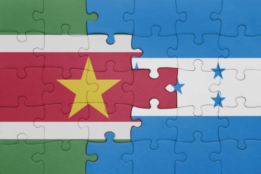 Honduras 'ın renkli ulusal bayrağı ve Surinam' ın bayrağı. konsept