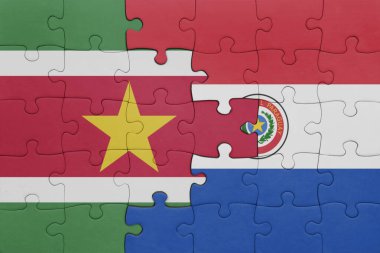 Paraguay 'ın renkli ulusal bayrağı ve surinam bayrağı. konsept