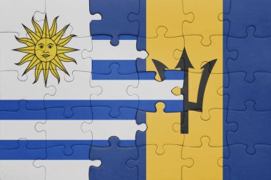 Barbados ve Uruguay bayrağının renkli ulusal bayrağıyla bulmaca. konsept