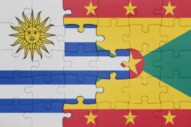 Grenada ve Uruguay bayrağının renkli ulusal bayrağıyla bulmaca. konsept