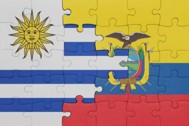 Ekvator ve Uruguay bayrağının renkli ulusal bayrağıyla bulmaca. konsept