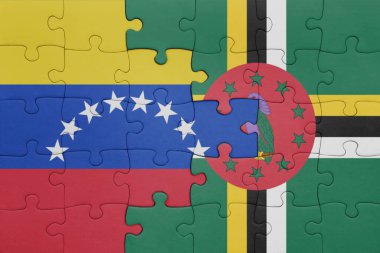Venezuela 'nın renkli ulusal bayrağı ve Dominika bayrağıyla ilgili bulmacalar. konsept