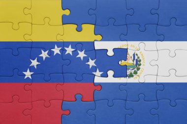 Venezuela 'nın renkli ulusal bayrağı ve El Salvador bayrağı. konsept