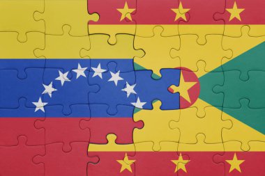Venezuela 'nın renkli ulusal bayrağı ve Grenada bayrağı. konsept