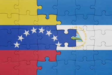 Venezuela 'nın renkli ulusal bayrağı ve Nikaragua bayrağıyla ilgili bulmacalar. konsept